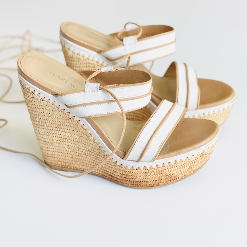 Stuart Weitzman SIZE 9 Abandon leather ankle strap wedge sandals